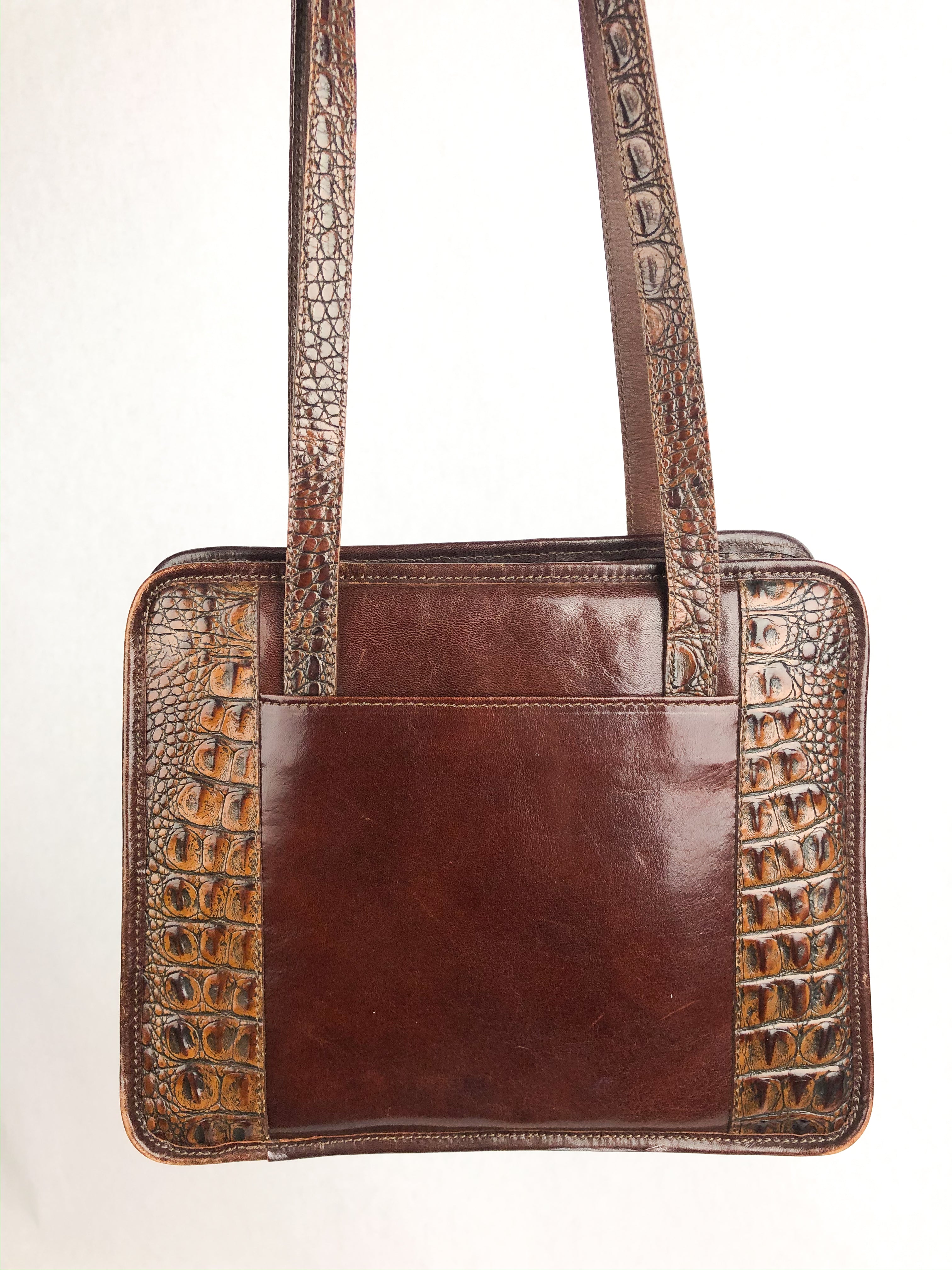 Vintage Brahmin Handbag Crossbody Black Crocodile Embossed Genuine - Ruby  Lane