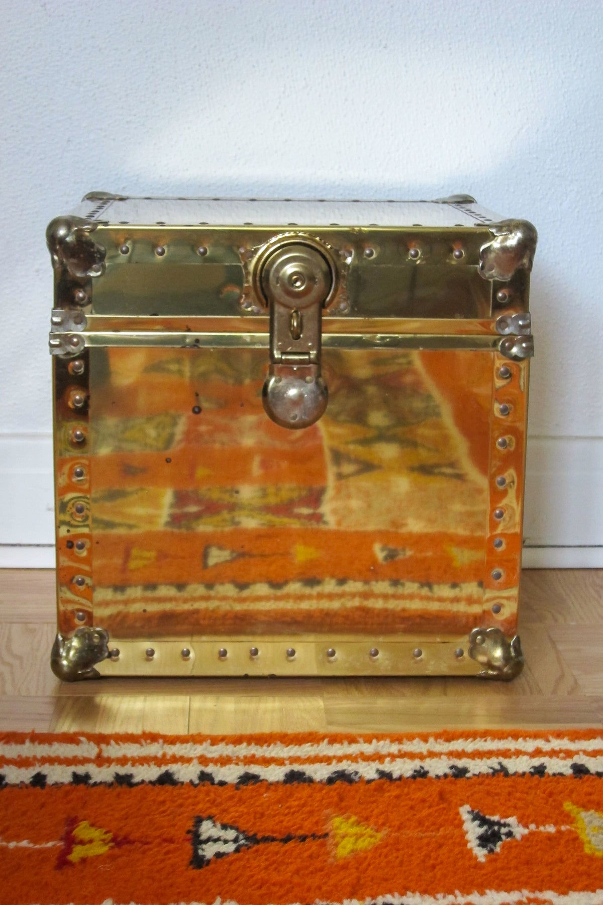 Vintage Brass Clad Cube Trunk
