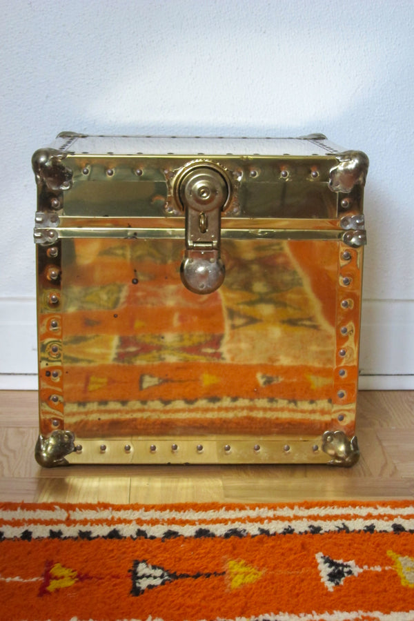 Vintage Brass Clad Cube Trunk