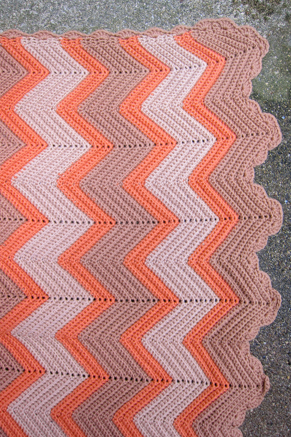 Vintage Coral + Taupe Chevron Blanket