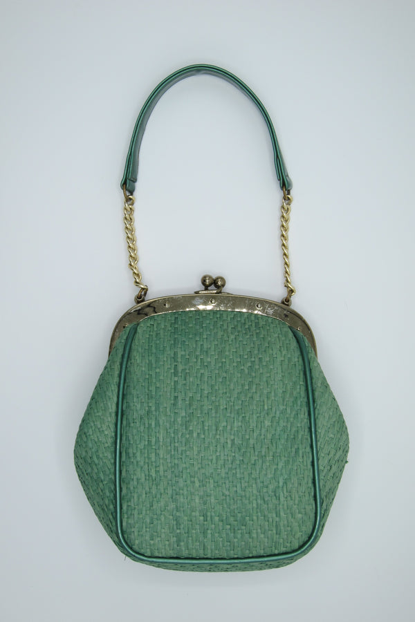 vintage green woven raffia purse