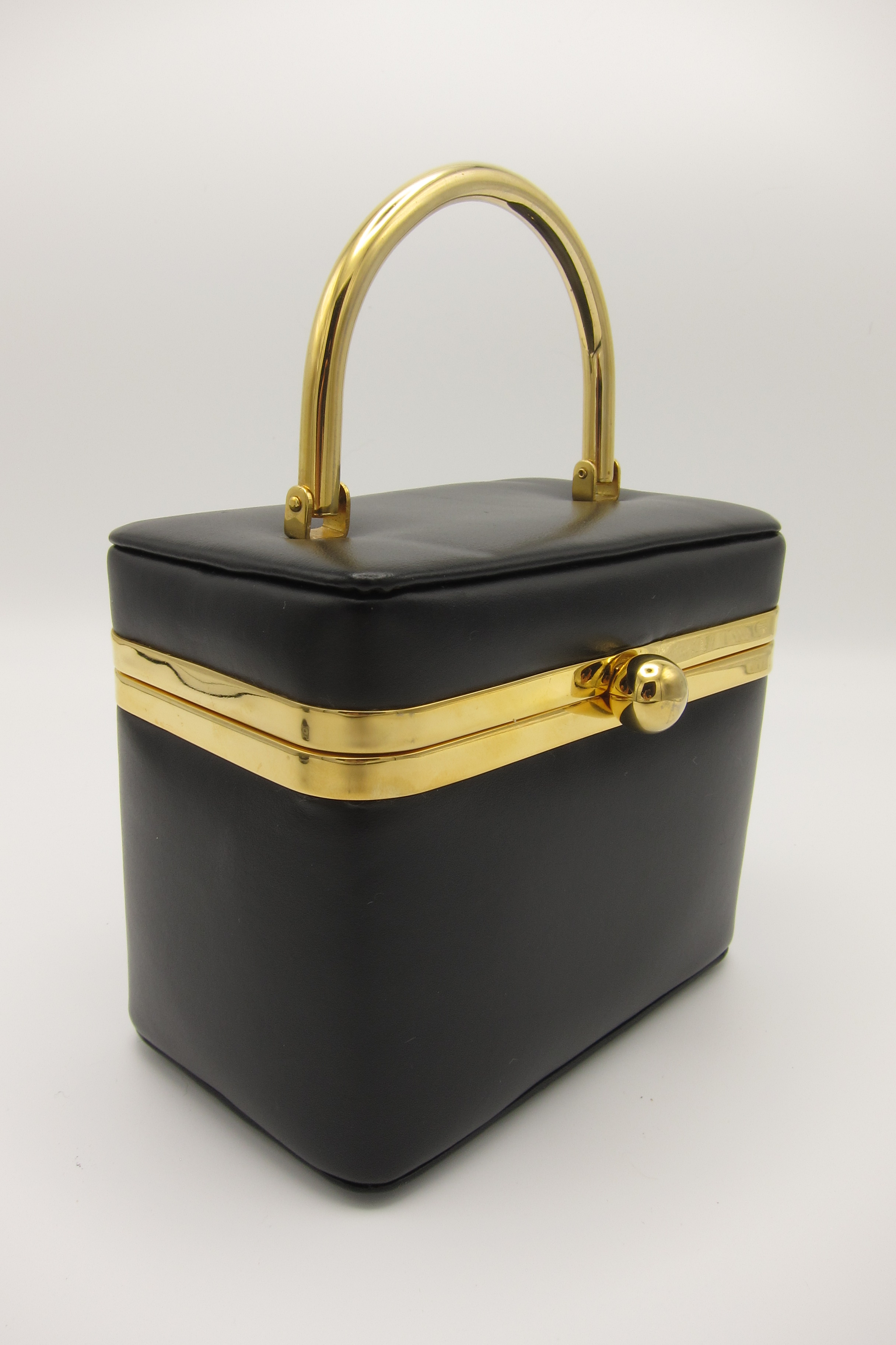 1960s mod Black velvet box purse Brass And Leather Handled Ultra Mod Mint |  eBay