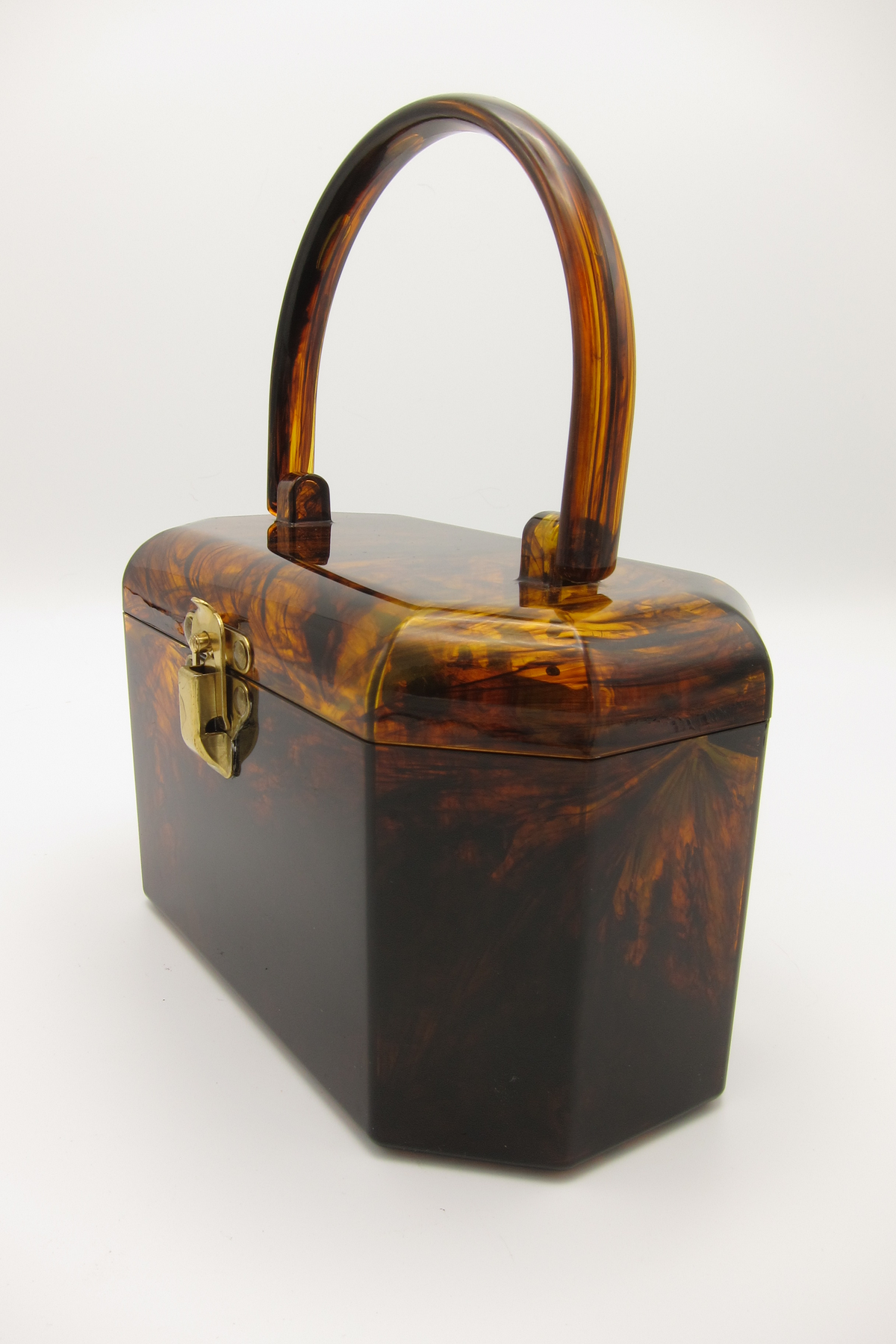 Vintage Tortoise Shell Lucite Box Purse Dovetail