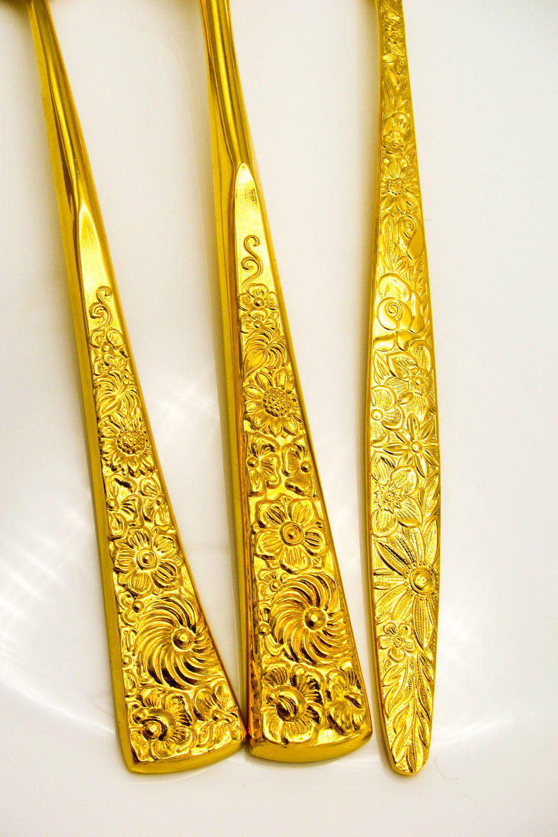 Vintage Gold-Plated Floral Flatware