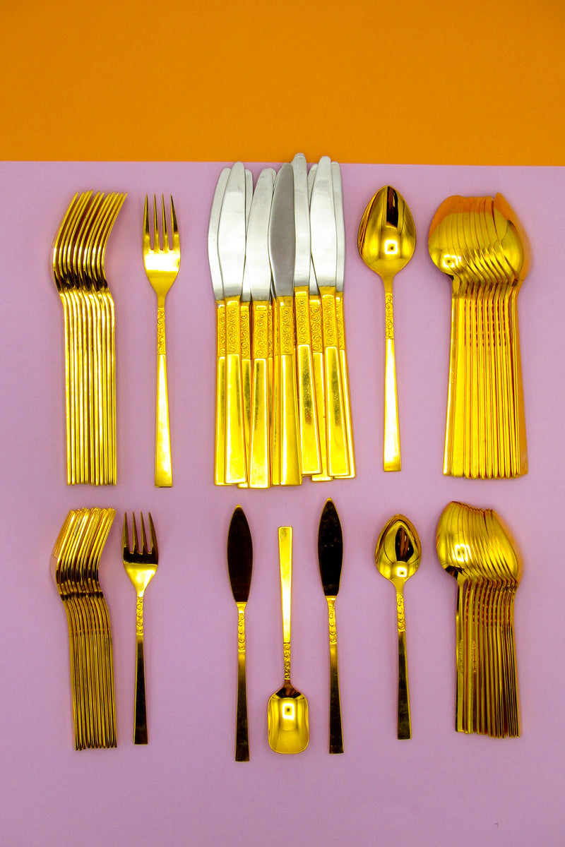 Vintage Gold-Plated Hammered Flatware