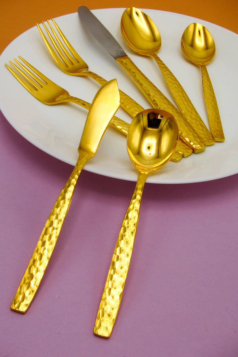 Vintage Gold-Plated Hammered Flatware