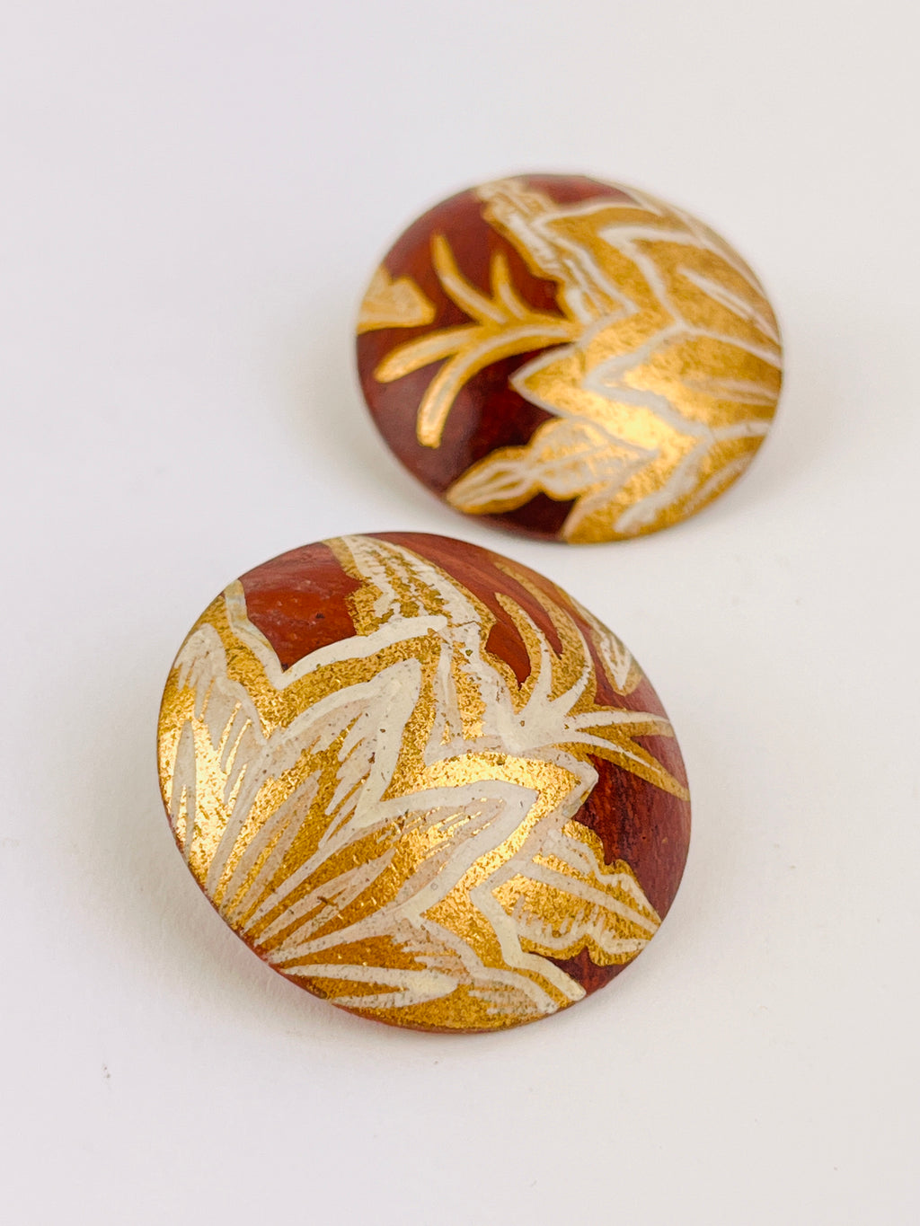 Vintage Painted Wood Dome Earrings