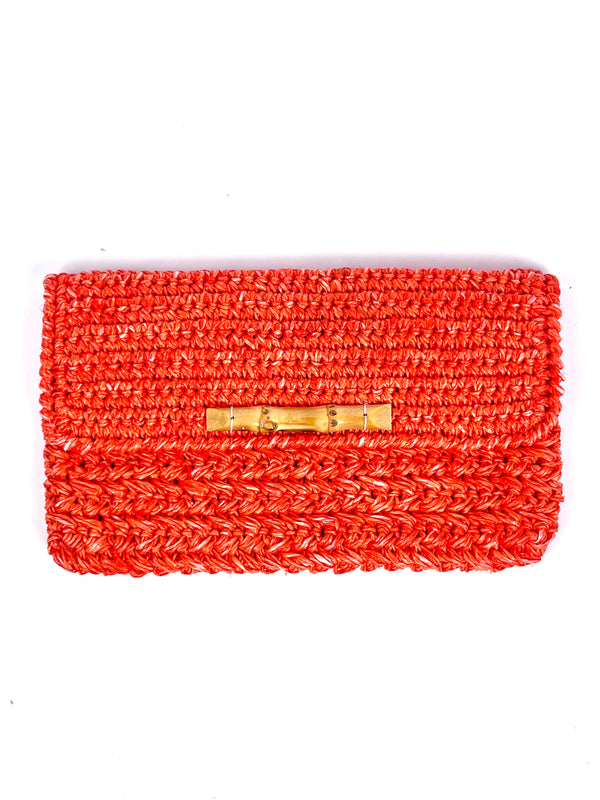 Vintage Orange Raffia Clutch