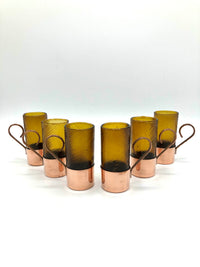 Vintage Amber Glass + Copper Demitasse Cups