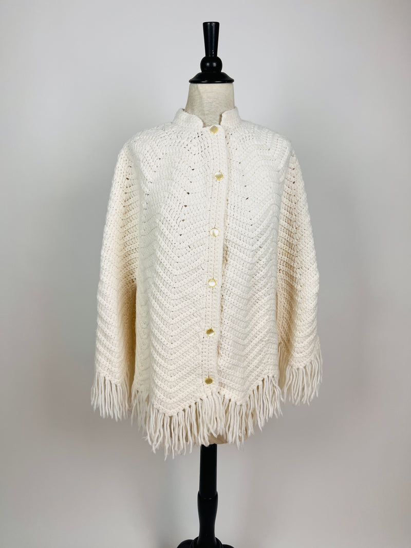 Vintage Crocheted White Poncho
