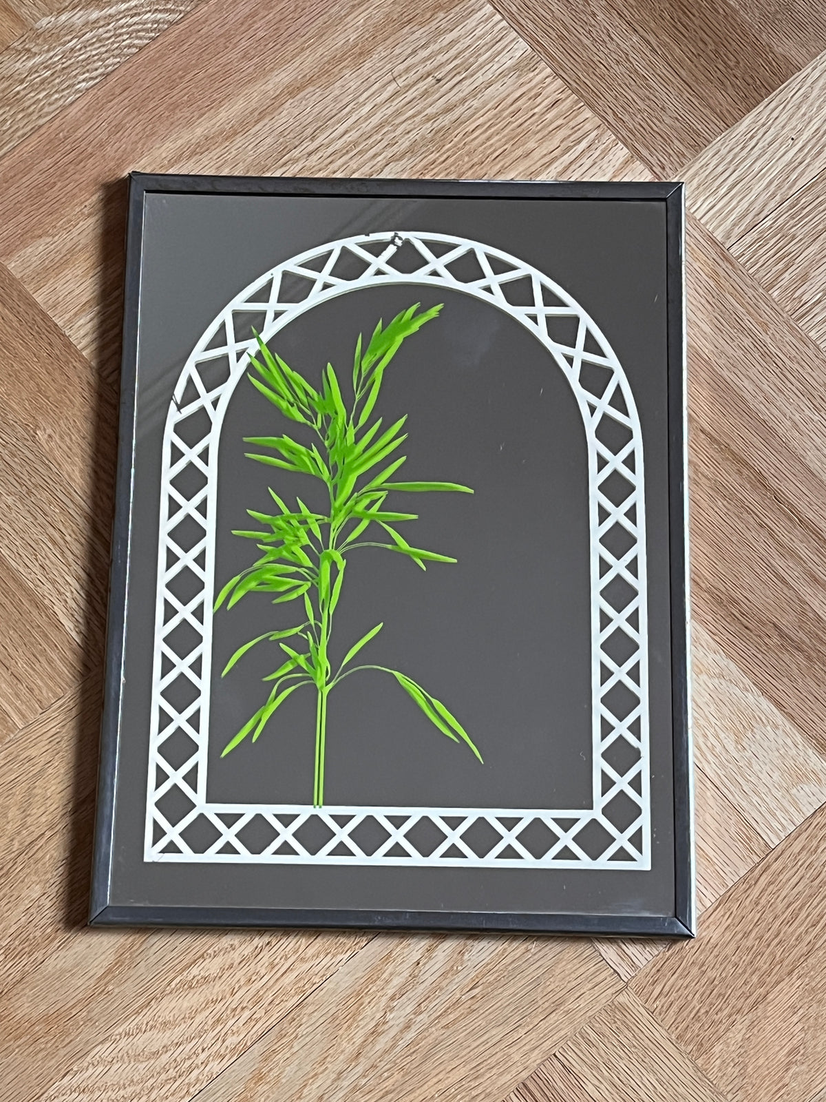 1970s Framed Art Mirror - Lattice / Plant