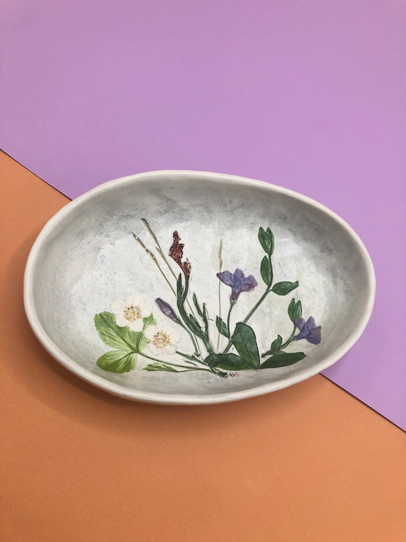 Vintage Handmade Ceramic Floral Dish