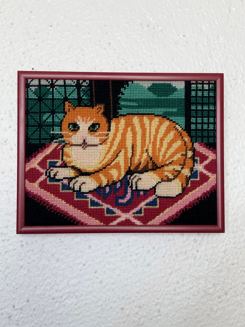Orange Tabby Cat Framed Needlepoint