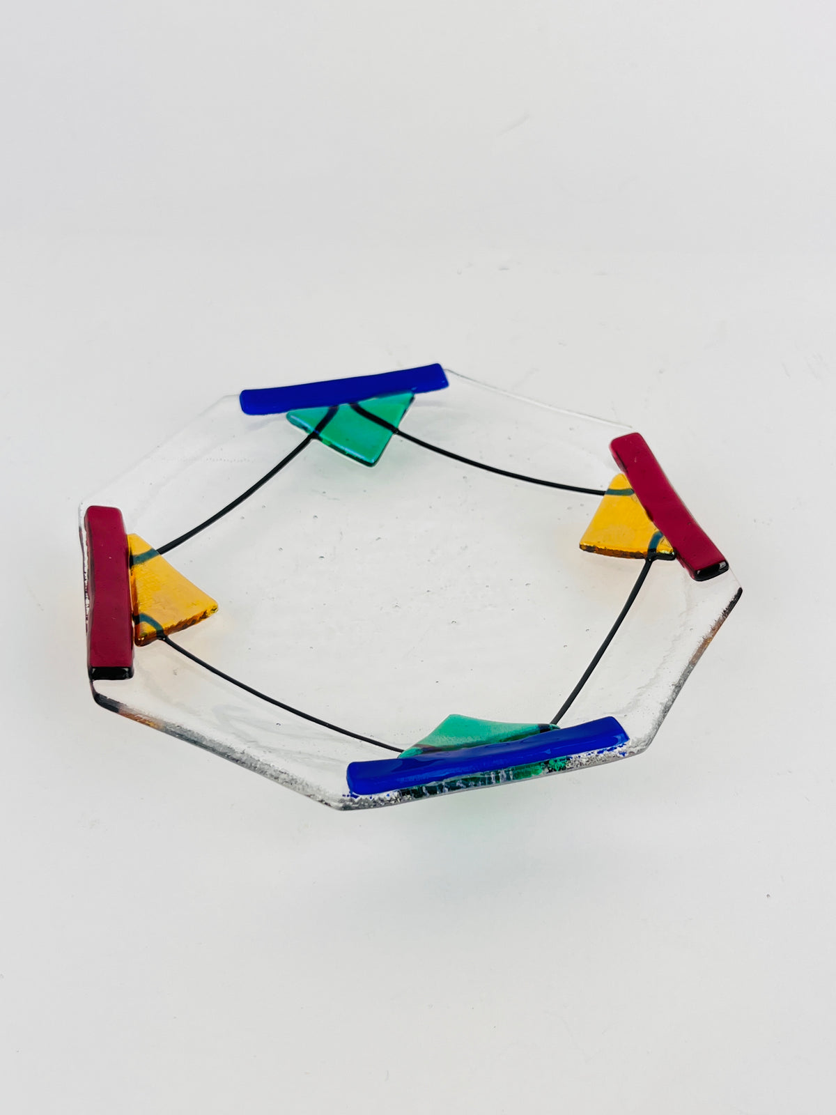 Postmodern Fused Glass Dish, Signed