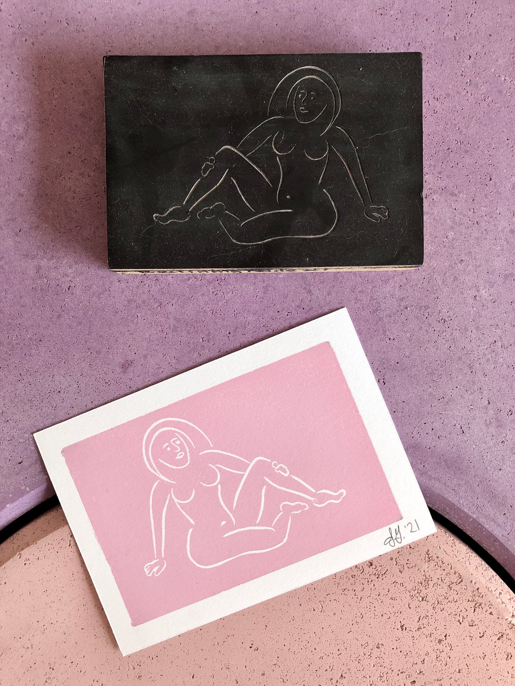Reclining Nude Print - Pink