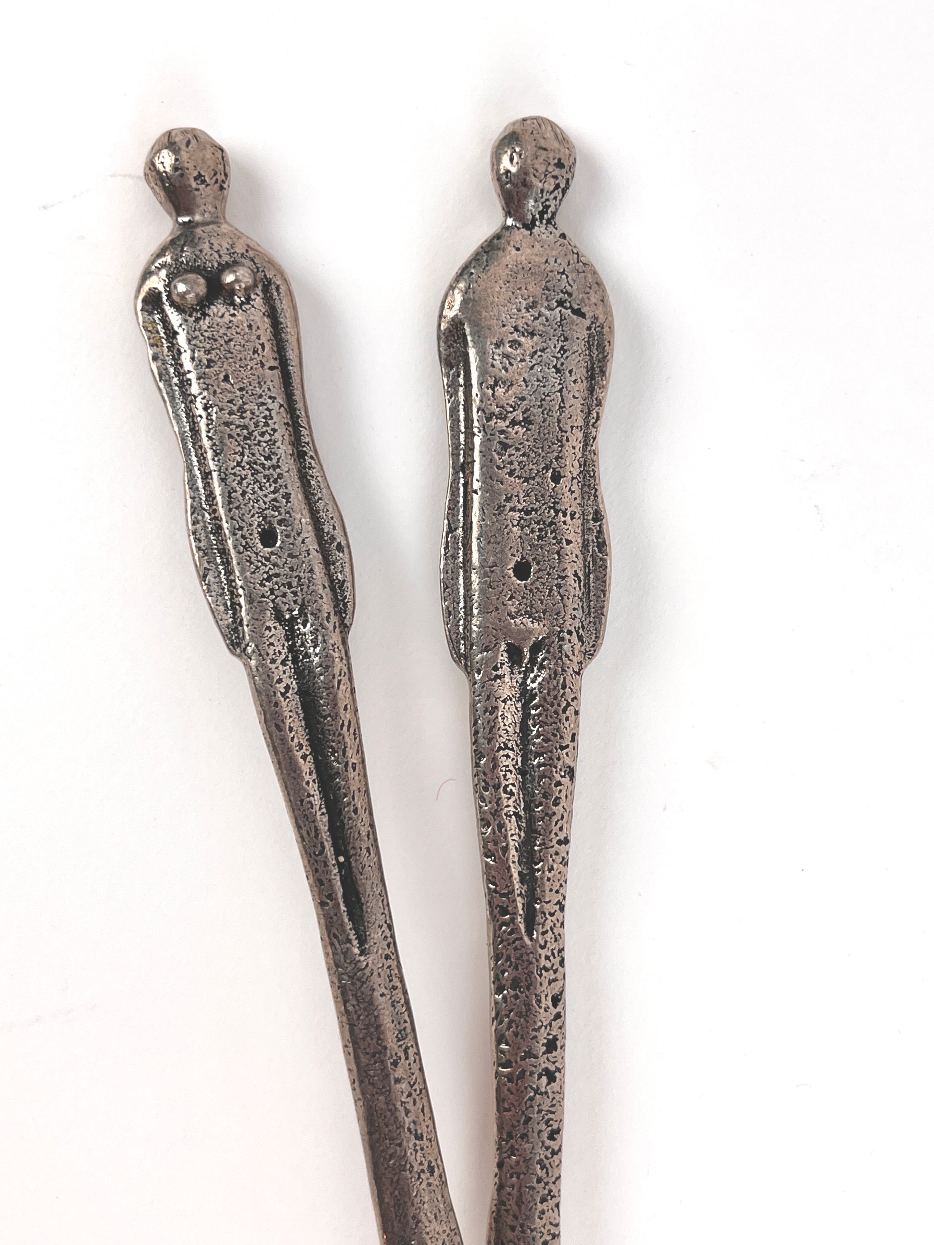 Patrick Meyer Brutalist Pewter Metalwork authentic Artisan PAIR Octopus Squid Servers