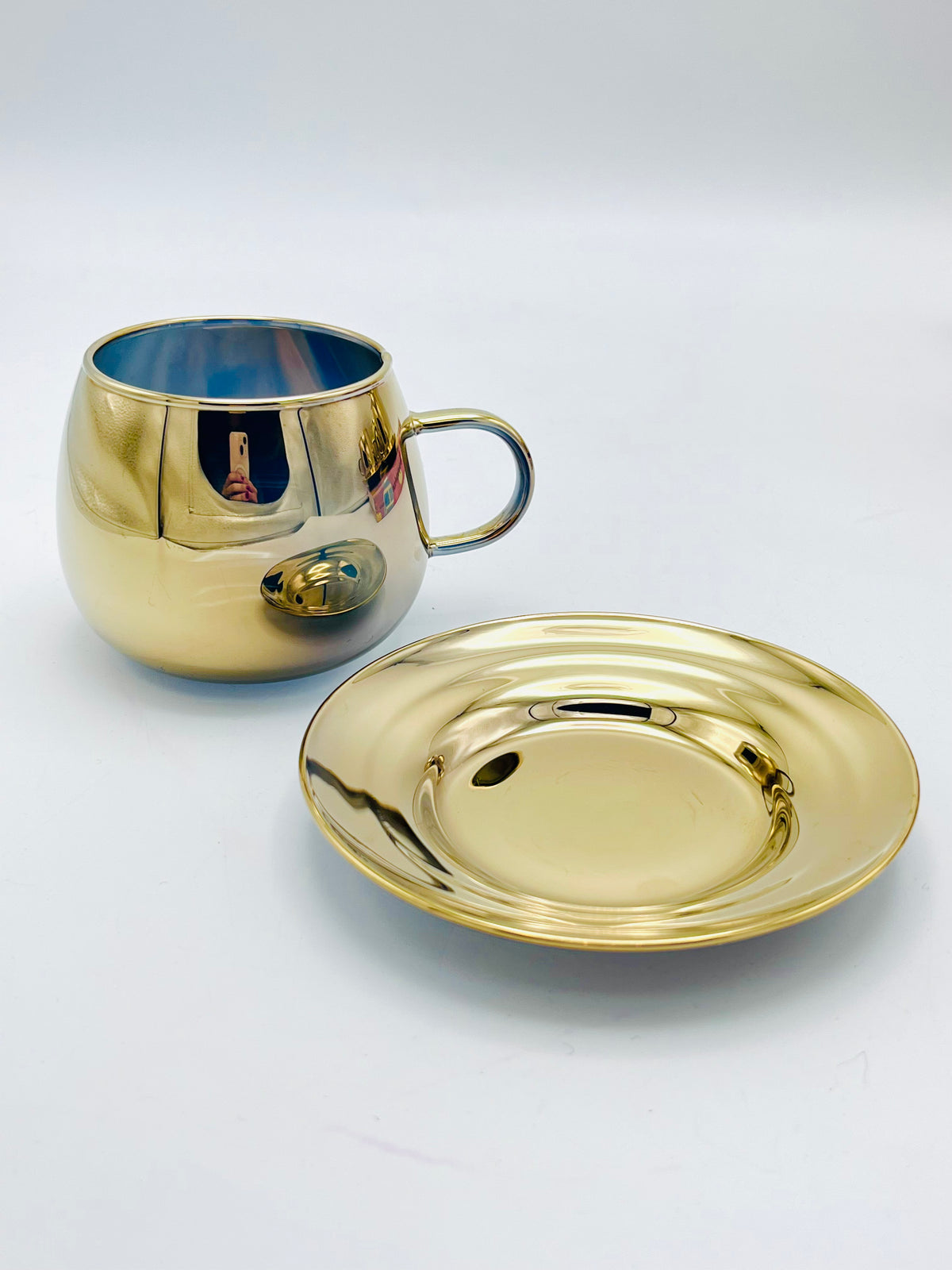 Vintage Mirrored Glass Cups and Saucers - 4pc Set