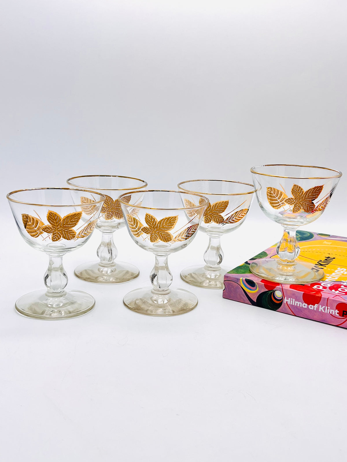 Vintage Gold-Plated Foliage Coupes - 5pc Set