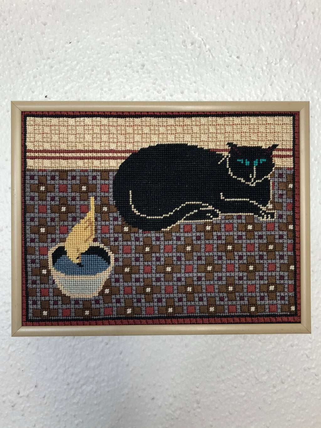 Cat and Canary Framed Needlepoint