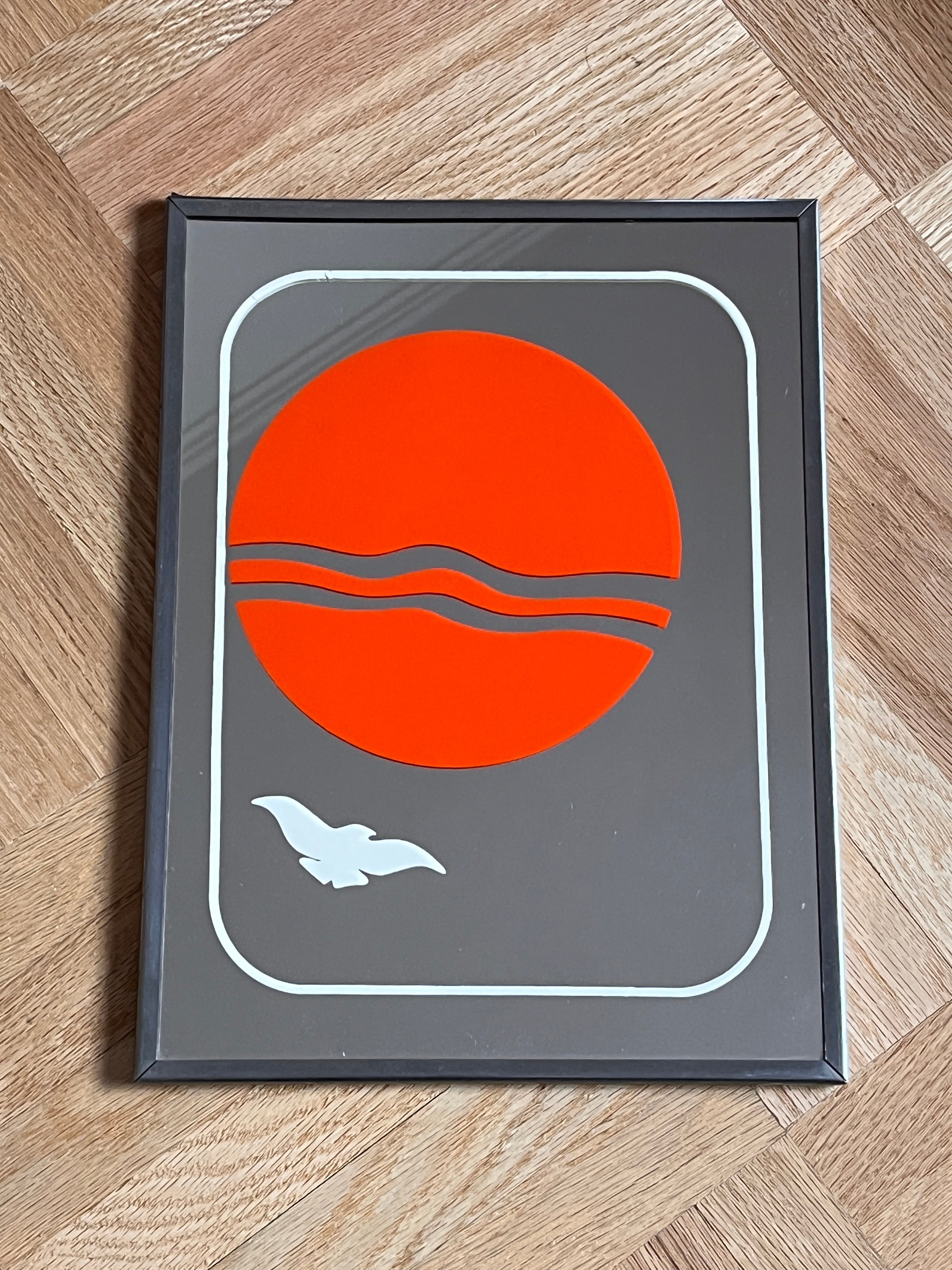 1970s Framed Art Mirror - Orange Sun / Bird – Dovetail