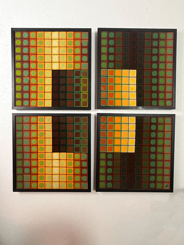 4pc Set of Vintage Geometric Needlepoint Op Art