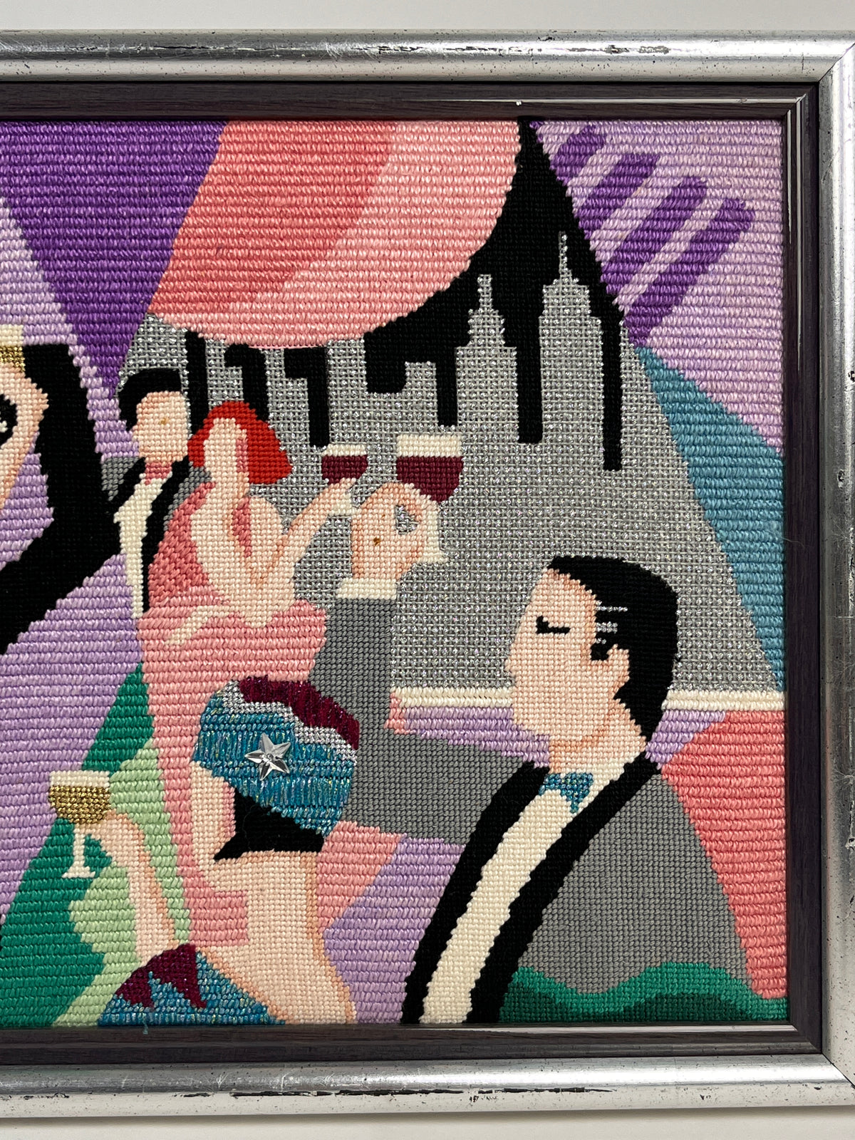 Vintage Needlepoint Party Scene