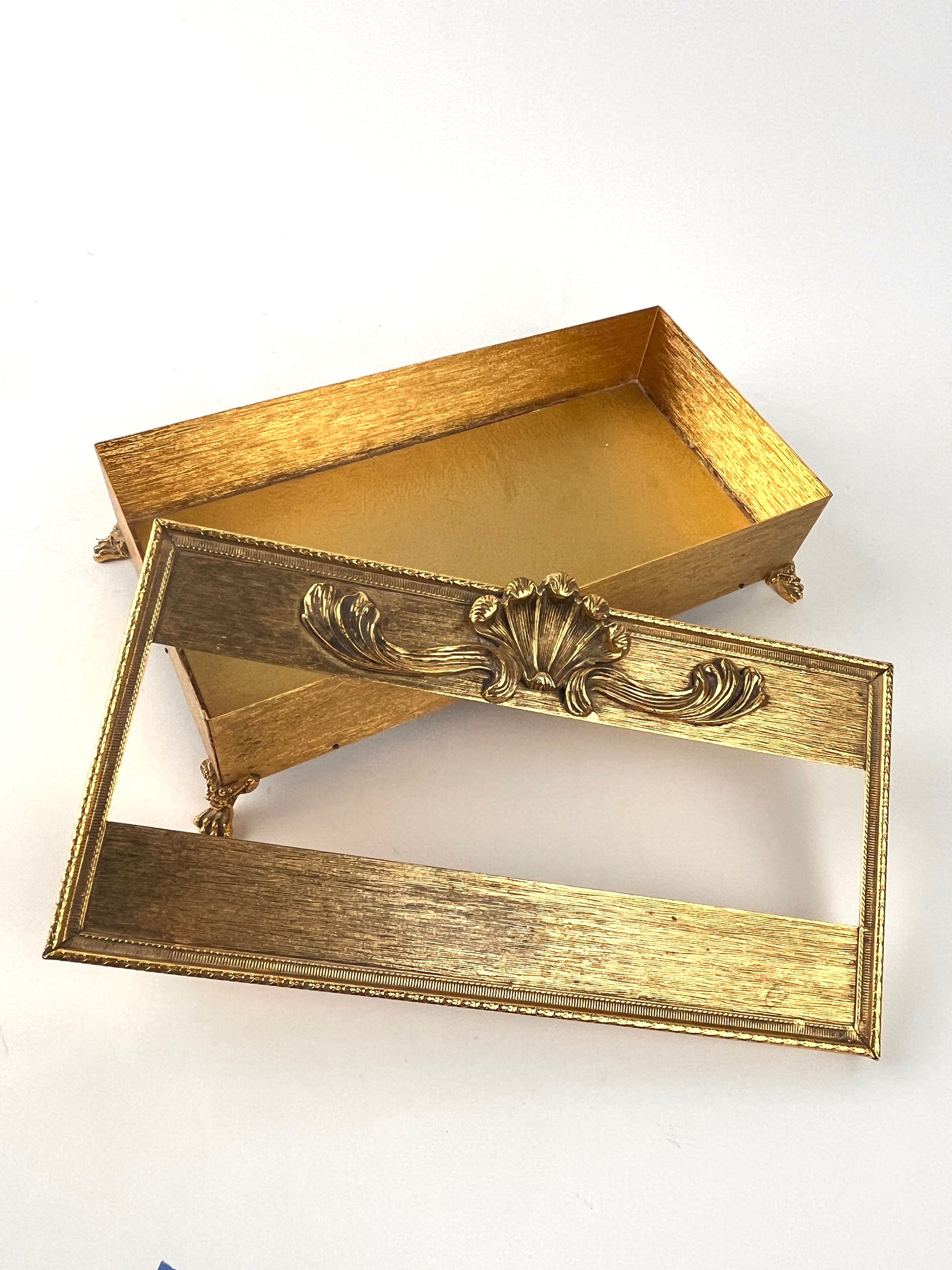 Vintage Gold 2024 Gilt Tissue Box Holder with Cover / Hollywood Regency decor