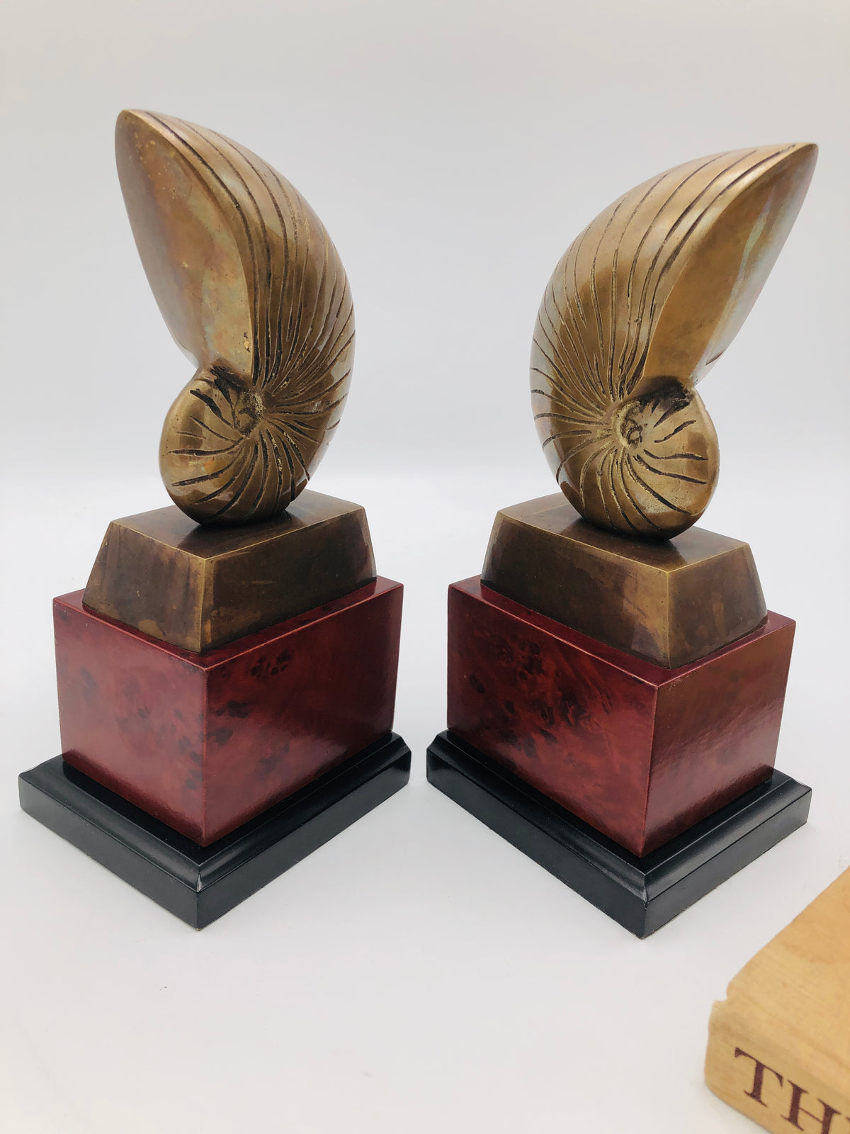Vintage Bronze Nautilus Shell Bookends