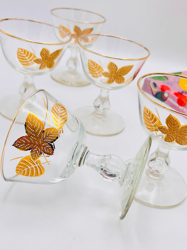 Vintage Gold-Plated Foliage Coupes - 5pc Set