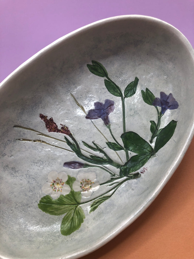 Vintage Handmade Ceramic Floral Dish