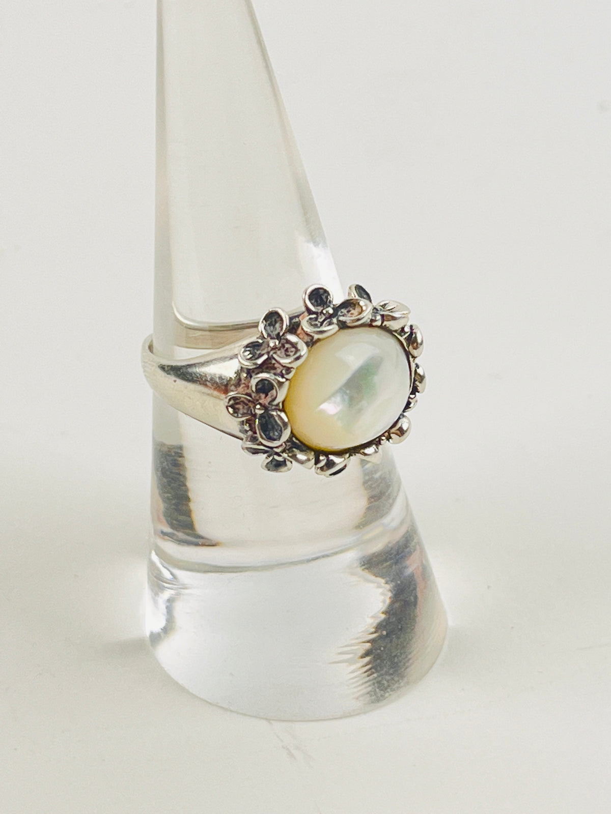 Vintage Sterling Floral & WhiteMoonstone Ring