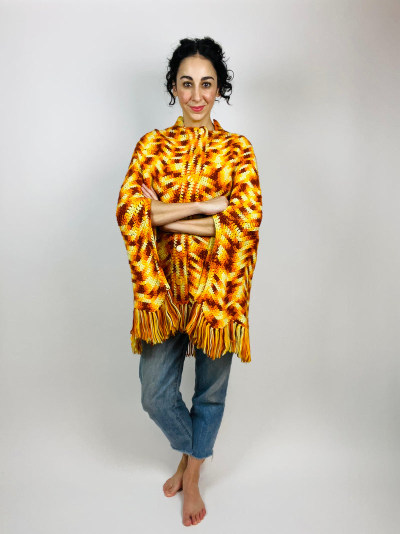 Vintage Crocheted Autumnal Poncho