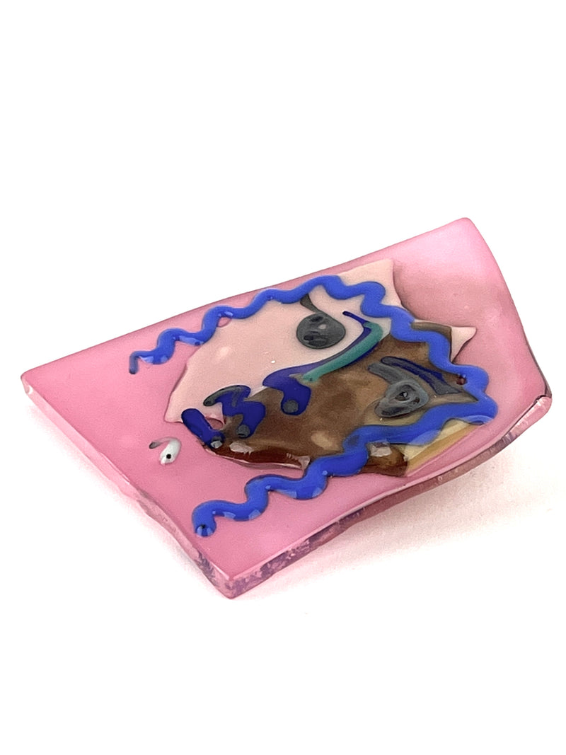90s Vintage Postmodern Fused Glass Face Brooch