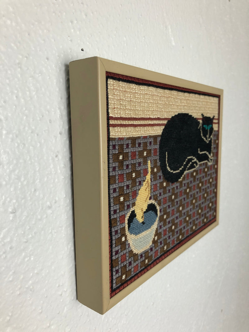Cat and Canary Framed Needlepoint