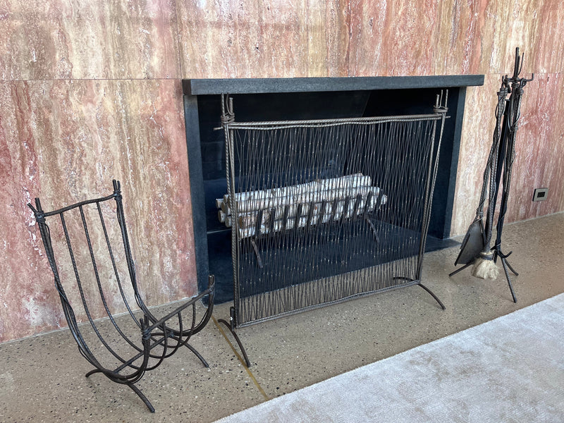 Vintage Hand-Forged Steel Fireplace Set