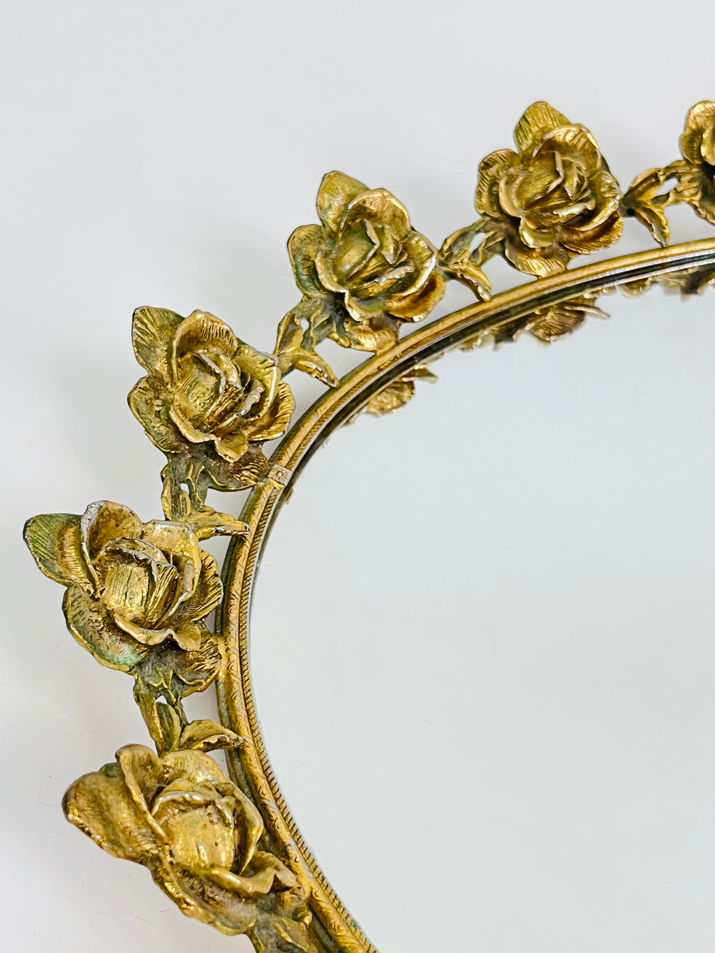 Large Vintage Rose Filigree Mirror Tray