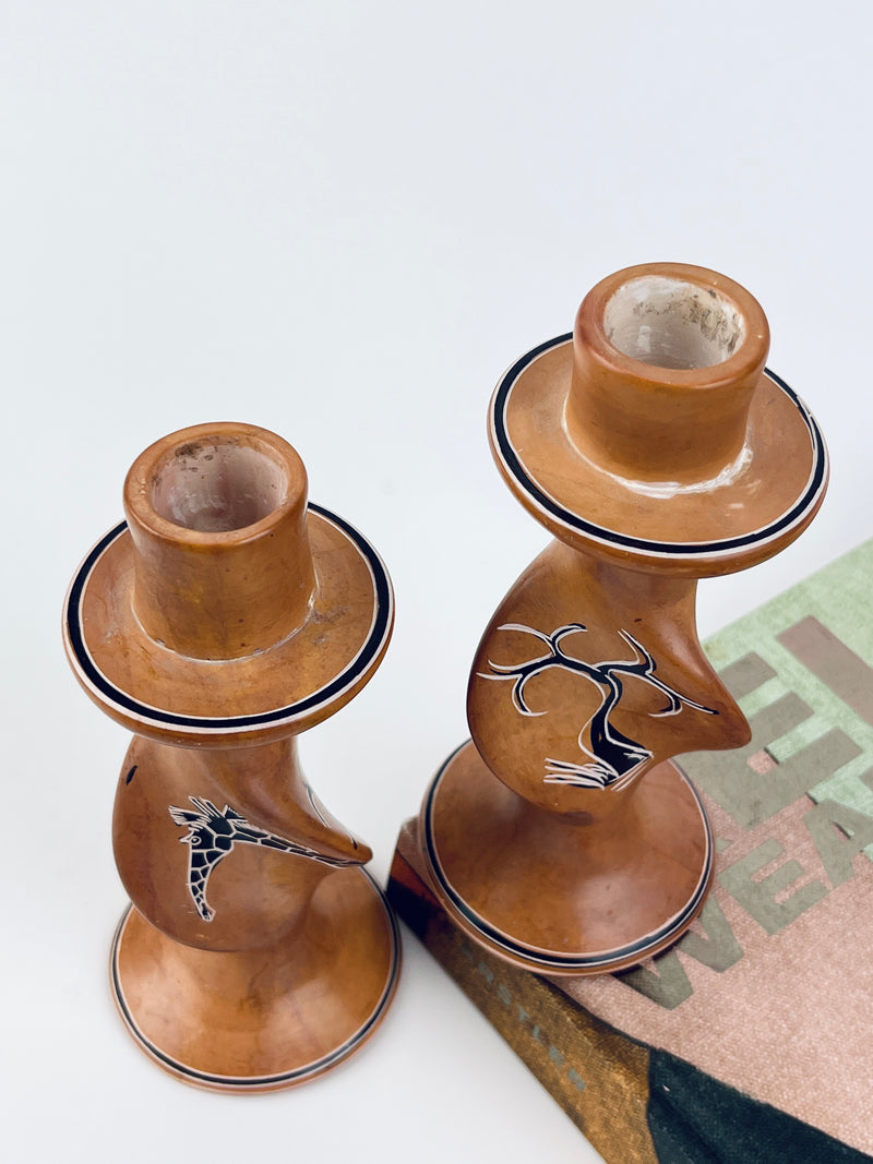 Carved Soapstone Candle Holders