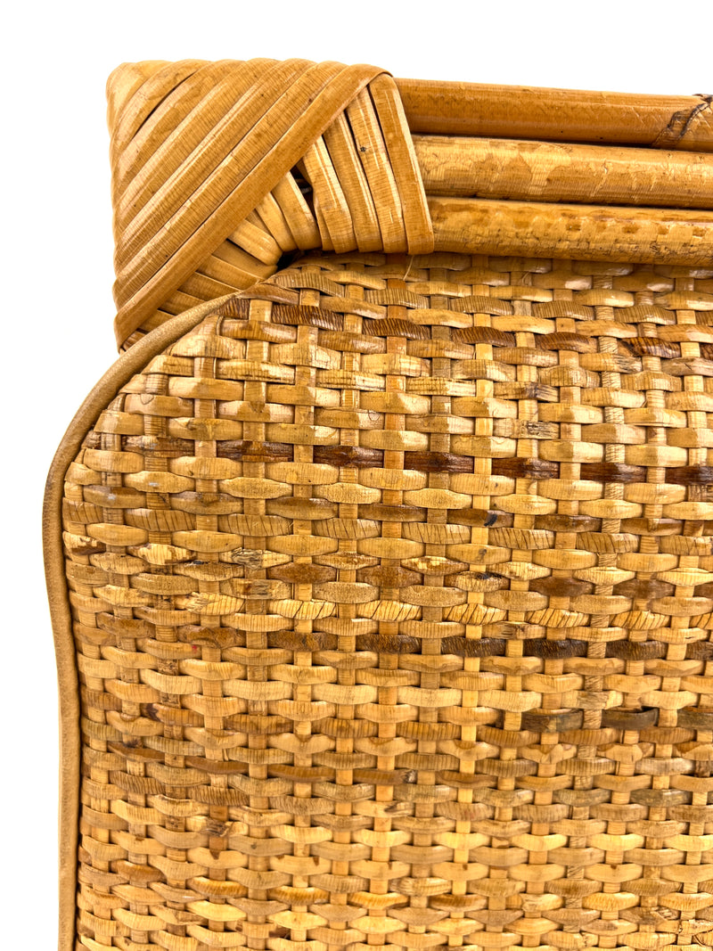 Vintage Oversized Rattan and Leather Clutch