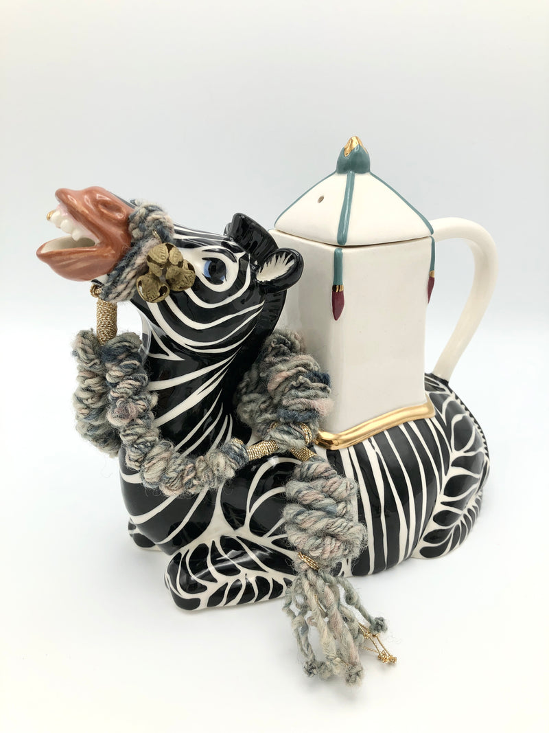 vintage postmodern memphis era zebra tea set by Tom Hatton