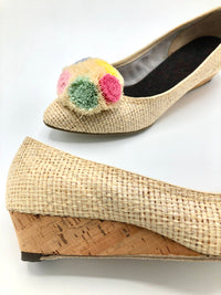 Vintage Woven Raffia Pompom Shoes