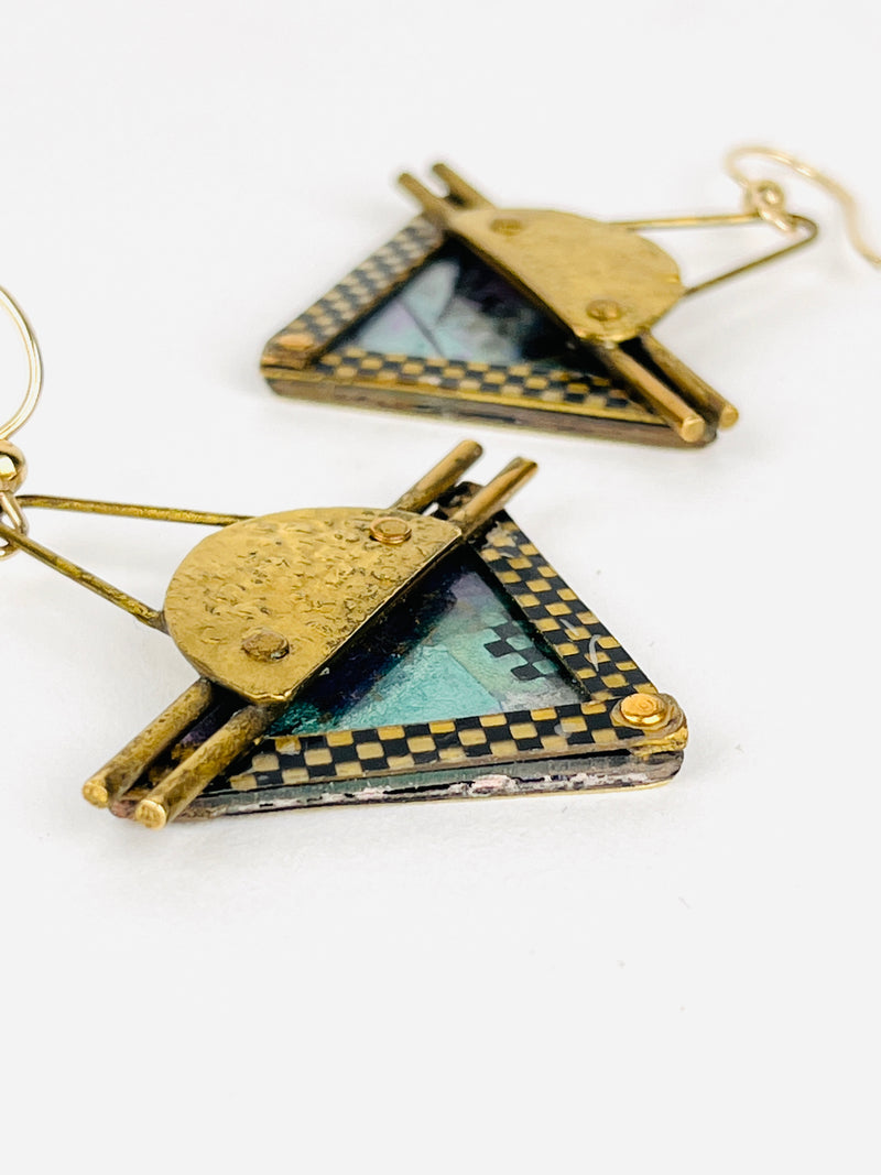 Vintage Postmodern Triangle Earrings - Blue