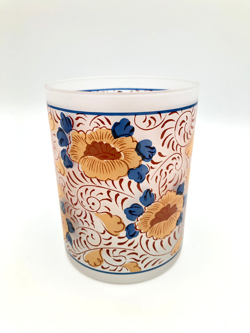 vintage floral frosted rocks glasses 