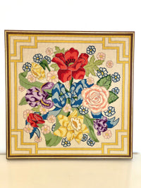 Mid-Century Framed Floral Needlepoint