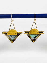 Vintage Postmodern Triangle Earrings - Blue