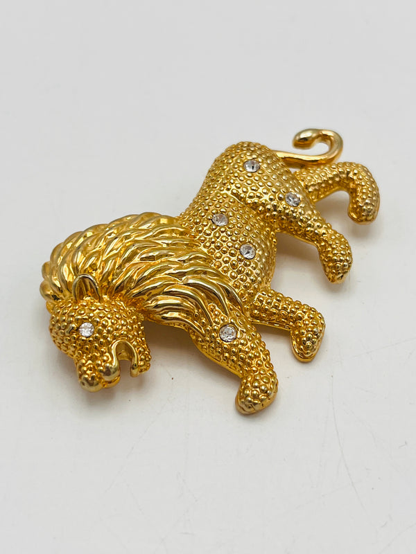 Vintage Rhinestone Lion Brooch