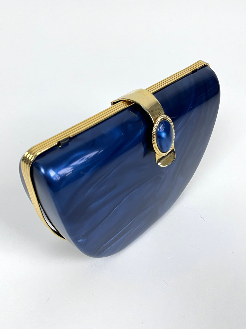 Vintage Blue Marbled Lucite Box Purse/Clutch