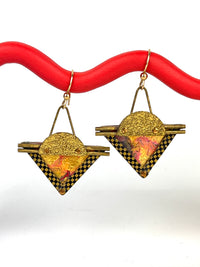 Vintage Postmodern Triangle Earrings - Red