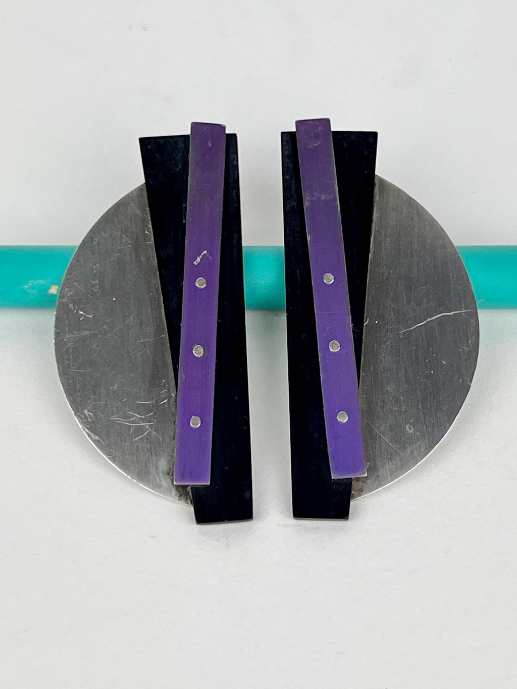 Vintage Postmodern Sterling Half Circle Earrings