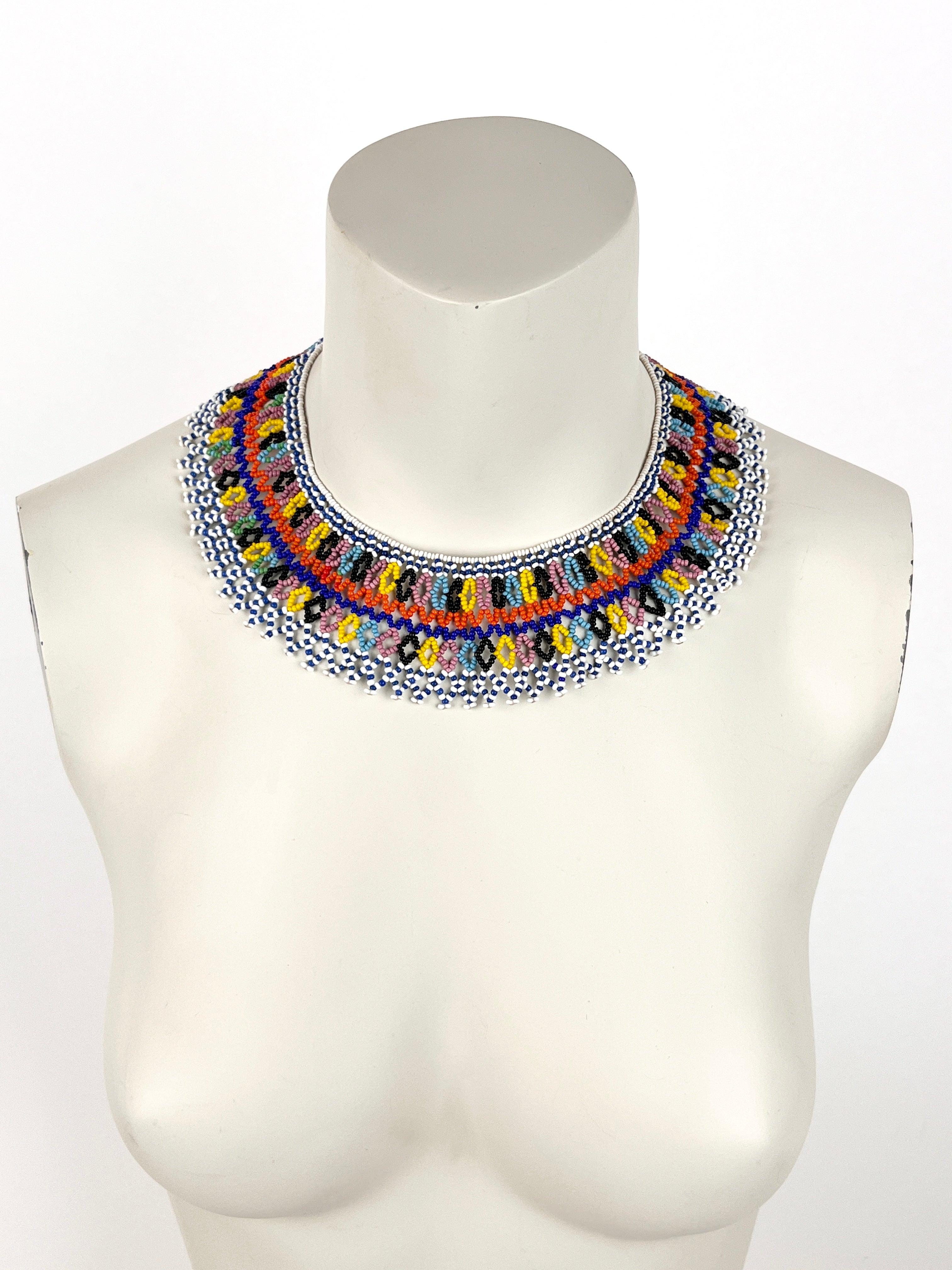 Women's Silver and Multicolor Beaded Collar Necklace... - Depop