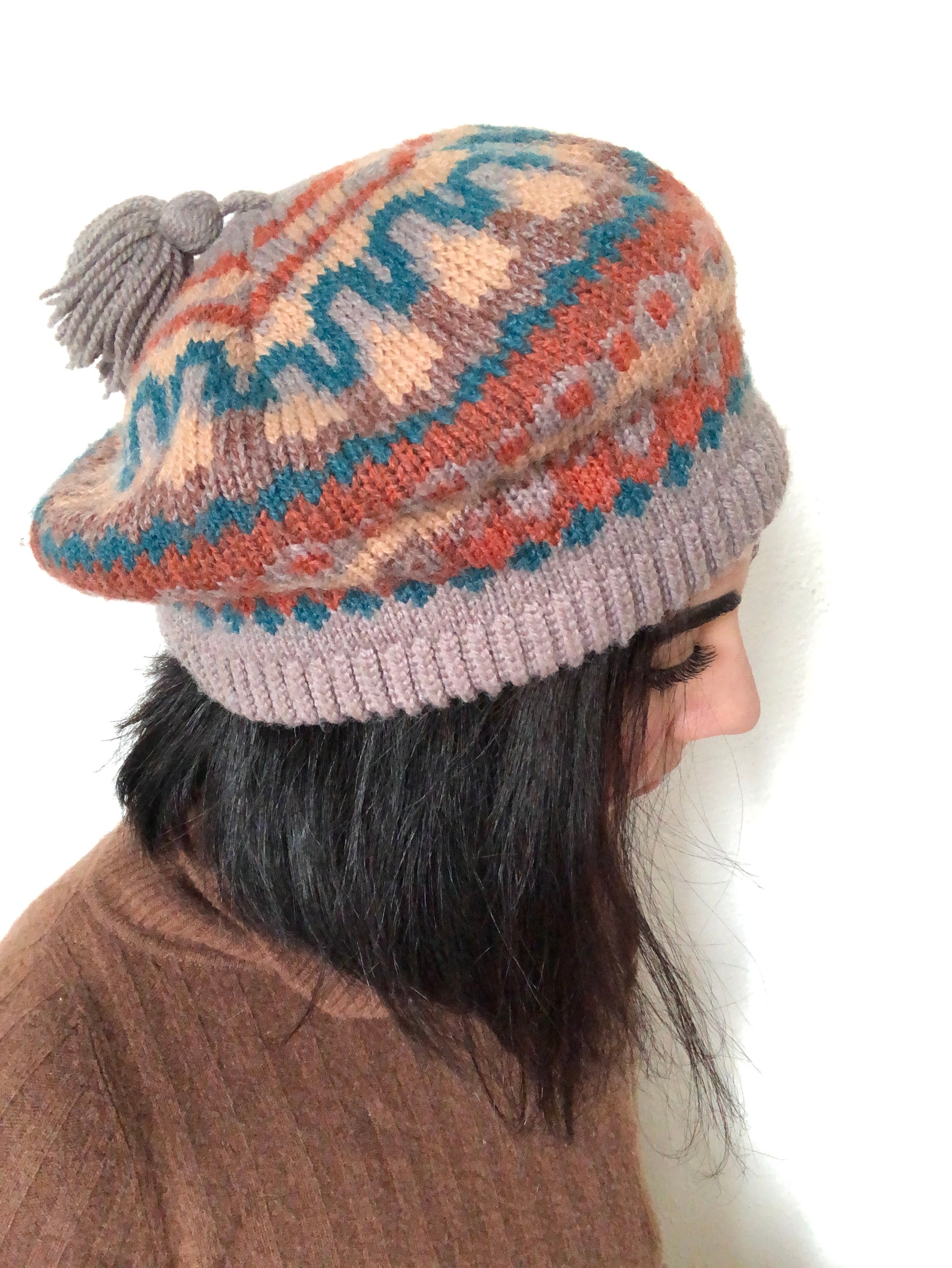 Vintage Multicolor Knit Hat and Mitten Set